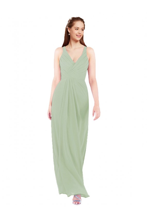 Long Sleeveless Soft Chiffon Smoke Green Sheath Bridesmaid Dress Newcastle