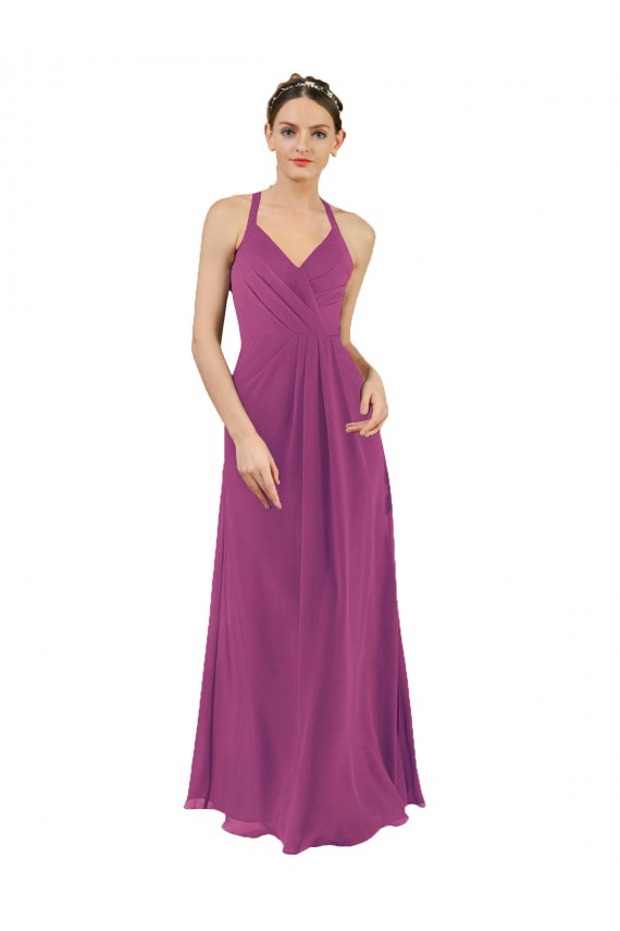 Long Sleeveless Soft Chiffon Wild Berry Sheath Bridesmaid Dress Newcastle