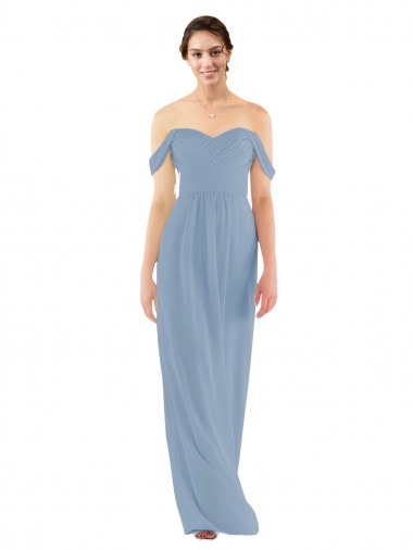 Long Sleeveless Soft Chiffon Dusty Blue Sheath Bridesmaid Dress Newcastle