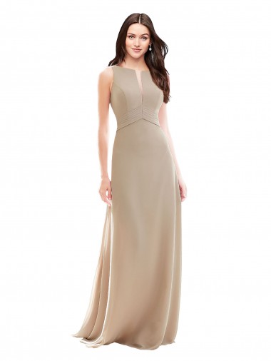 Long Sleeveless Soft Chiffon Champagne High Neck A-Line Bridesmaid Dress Newcastle