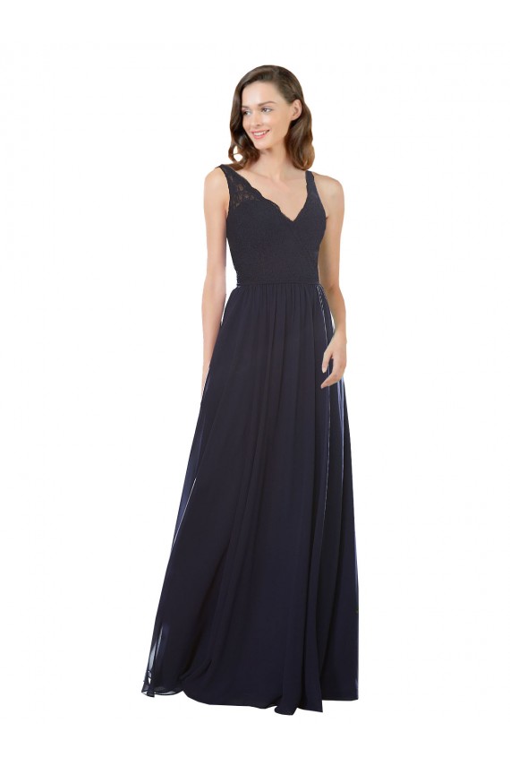 Long Sleeveless Soft Chiffon & Lace Dark Navy A-Line Bridesmaid Dress Newcastle