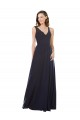 Long Sleeveless Soft Chiffon & Lace Dark Navy A-Line Bridesmaid Dress Newcastle