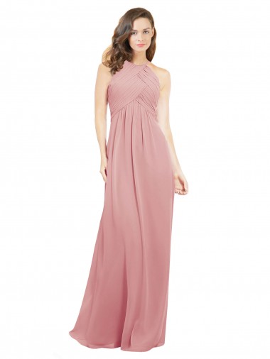 Long Sleeveless Soft Chiffon Bliss Pink Halter Neck A-Line Bridesmaid Dress Newcastle