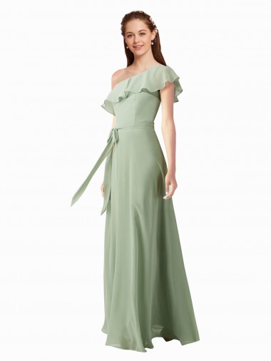 Long Flutter Sleeves Soft Chiffon Smoke Green A-Line Bridesmaid Dress Newcastle