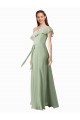 Long Flutter Sleeves Soft Chiffon Smoke Green A-Line Bridesmaid Dress Newcastle