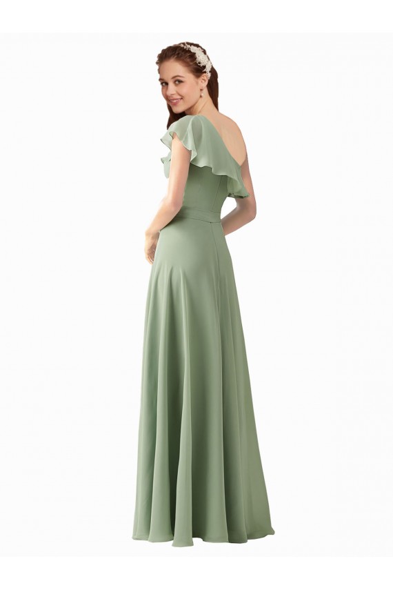Long Flutter Sleeves Soft Chiffon Smoke Green A-Line Bridesmaid Dress Newcastle