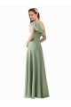 Long Flutter Sleeves Soft Chiffon Smoke Green A-Line Bridesmaid Dress Newcastle
