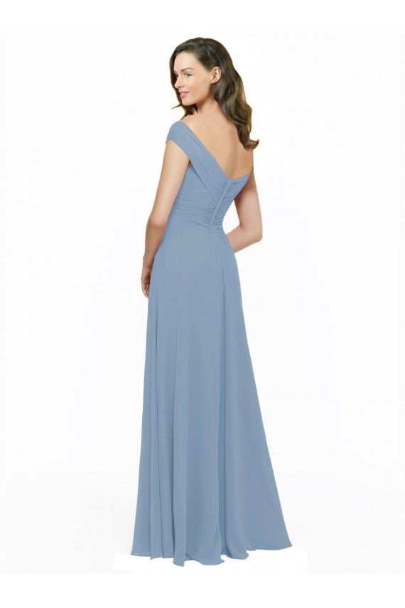 Long Sleeveless Chiffon Dusty Blue Off the Shoulder A-Line Bridesmaid Dress / Evening Gowns Newcastle