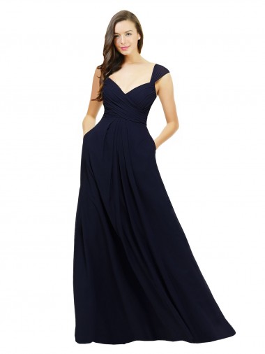 Long Sleeveless Chiffon Dark Navy Sweetheart A-Line Bridesmaid Gowns Newcastle