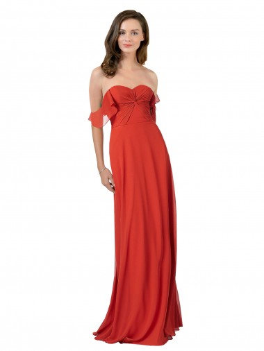 Long Sleeveless Soft Chiffon Red Sweetheart A-Line Bridesmaid Dress Newcastle
