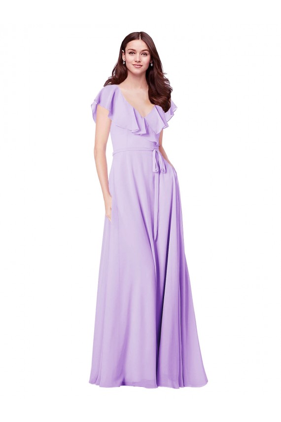 Long Cap Sleeves Soft Chiffon Lilac A-Line Bridesmaid Dress / Formal Dress Newcastle
