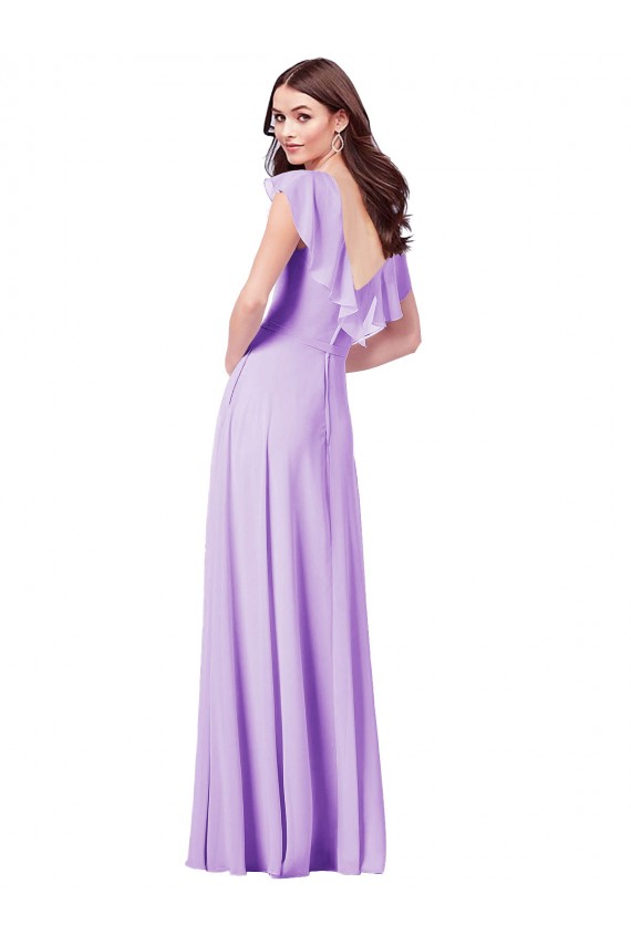 Long Cap Sleeves Soft Chiffon Lilac A-Line Bridesmaid Dress / Formal Dress Newcastle