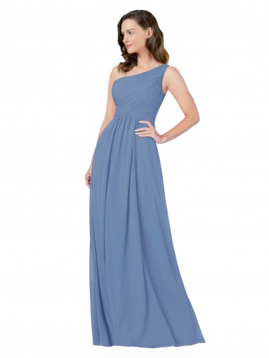 Long Sleeveless Soft Chiffon Windsor Blue One Shoulder Sheath Bridesmaid Dress Newcastle