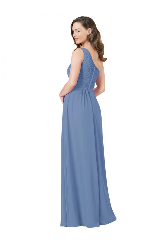Long Sleeveless Soft Chiffon Windsor Blue One Shoulder Sheath Bridesmaid Dress Newcastle