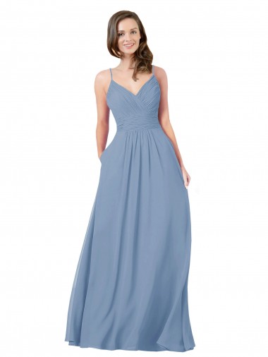 Long Sleeveless Chiffon Dusty Blue A-Line Bridesmaid Dress / Evening Dress Newcastle