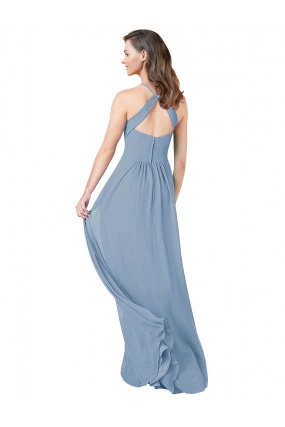 Long Sleeveless Chiffon Dusty Blue A-Line Bridesmaid Gowns Newcastle