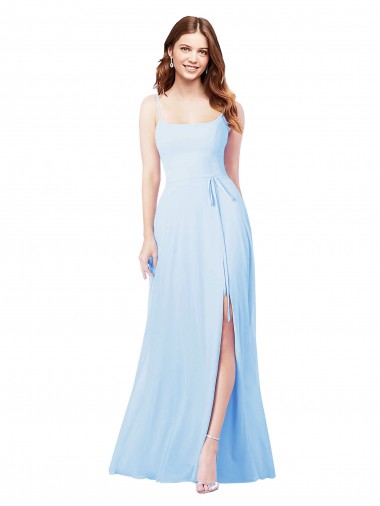 Long Sleeveless Soft Chiffon Light Sky Blue Sheath Bridesmaid Dress Newcastle