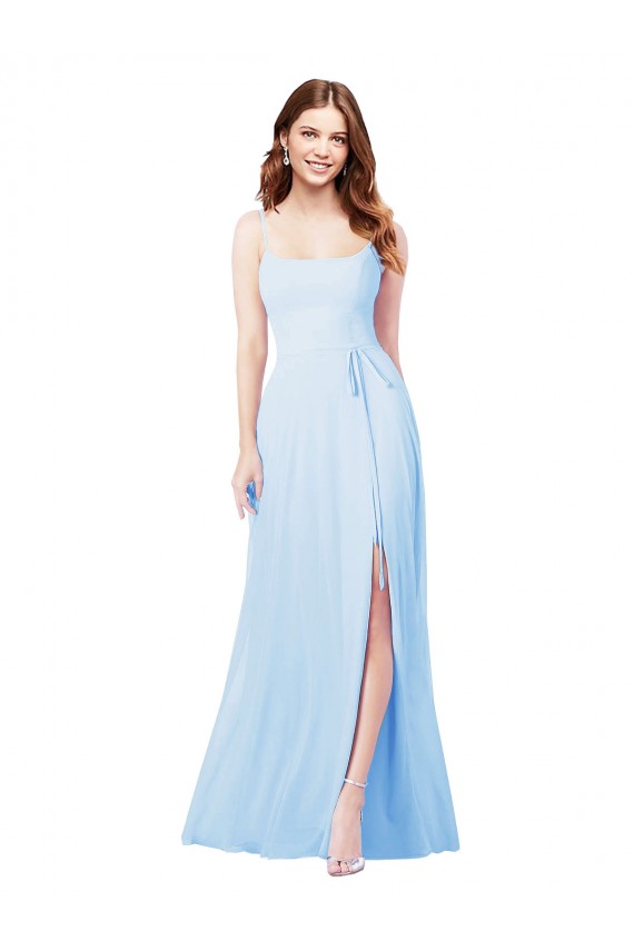 Long Sleeveless Soft Chiffon Light Sky Blue Sheath Bridesmaid Dress Newcastle
