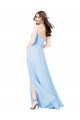 Long Sleeveless Soft Chiffon Light Sky Blue Sheath Bridesmaid Dress Newcastle