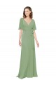 Long Short Flutter Sleeves Soft Chiffon Seagrass A-Line Bridesmaid Dress Newcastle