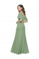 Long Short Flutter Sleeves Soft Chiffon Seagrass A-Line Bridesmaid Dress Newcastle