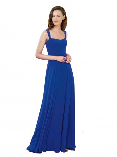 Long Sleeveless Soft Chiffon Royal Blue Square Neck A-Line Bridesmaid Dress Newcastle