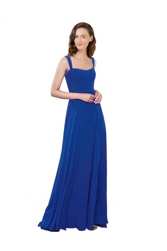 Long Sleeveless Soft Chiffon Royal Blue Square Neck A-Line Bridesmaid Dress Newcastle