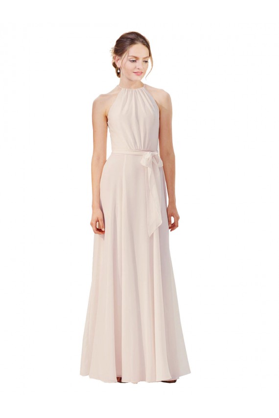 Long Sleeveless Soft Chiffon Cream Pink Bateau Neck A-Line Bridesmaid Dress Newcastle