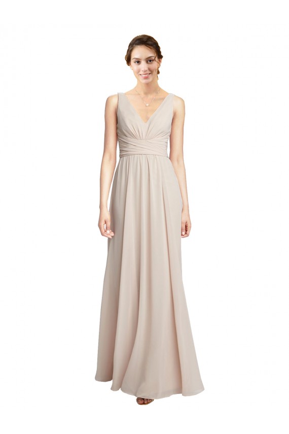 Long Sleeveless Soft Chiffon Cream Pink A-Line Formal Dress / Bridesmaid Dress Newcastle