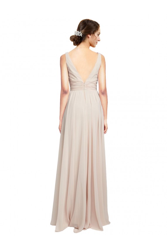 Long Sleeveless Soft Chiffon Cream Pink A-Line Formal Dress / Bridesmaid Dress Newcastle