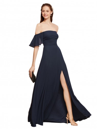 Long Sleeveless Soft Chiffon Dark Navy A-Line Prom Dress / Bridesmaid Dress Newcastle