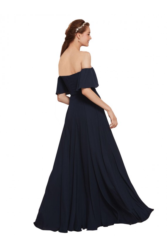 Long Sleeveless Soft Chiffon Dark Navy A-Line Prom Dress / Bridesmaid Dress Newcastle