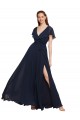 Long Cap Sleeves Chiffon Dark Navy A-Line Evening Gowns / Bridesmaid Dresses Newcastle