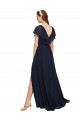 Long Cap Sleeves Chiffon Dark Navy A-Line Evening Gowns / Bridesmaid Dresses Newcastle