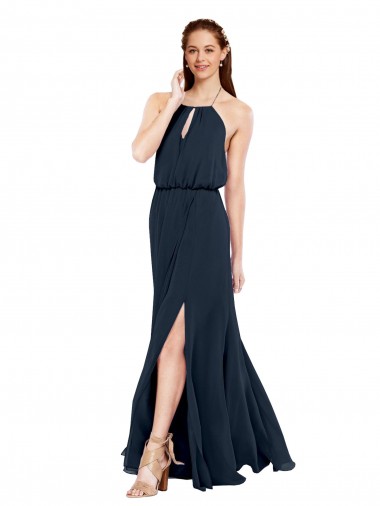 Long Sleeveless Chiffon Dark Navy A-Line Bridesmaid Dress / Evening Dress Newcastle