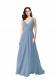 Long Sleeveless Chiffon Dusty Blue V-Neck A-Line Wedding Party Dress Newcastle
