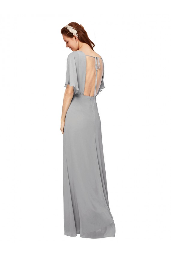 Long Flutter Sleeves Chiffon Royal Blue A-Line Bridesmaid Dress / Evening Gowns Newcastle