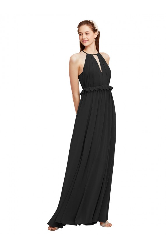 Long Sleeveless Soft Chiffon Black Sheath Bridesmaid Dress Newcastle