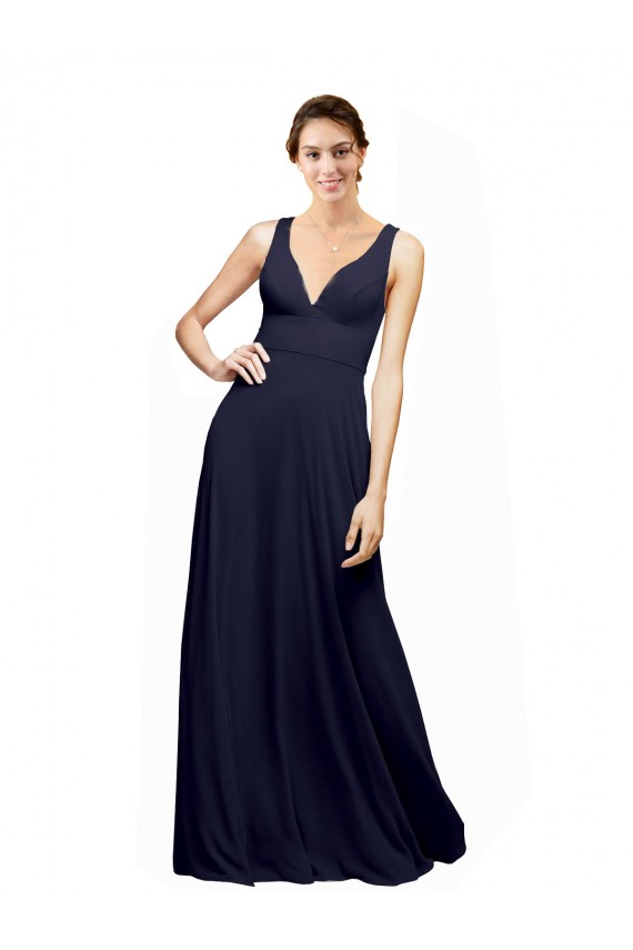 Long Sleeveless Chiffon Dark Navy A-Line Wedding Guest Dress Newcastle