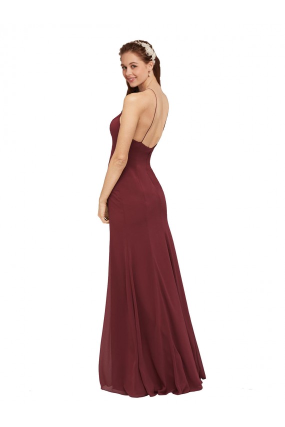 Long Sleeveless Soft Chiffon Burgundy Sheath Formal Dress / Bridesmaid Dress Newcastle