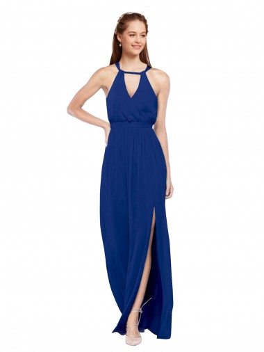 Long Sleeveless Soft Chiffon Royal Blue A-Line Bridesmaid Dress Newcastle