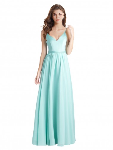Long Sleeveless Soft Chiffon & Satin Waterfall A-Line Bridesmaid Dress Newcastle