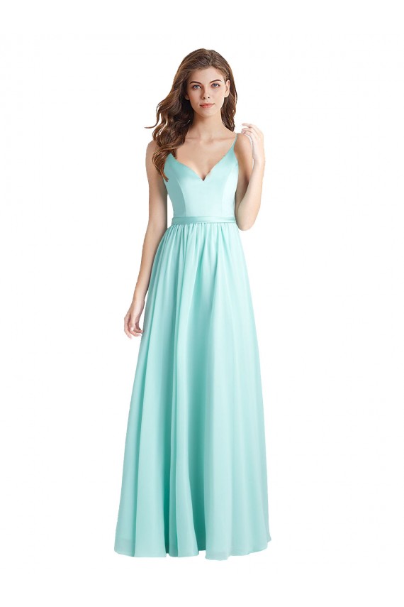 Long Sleeveless Soft Chiffon & Satin Waterfall A-Line Bridesmaid Dress Newcastle