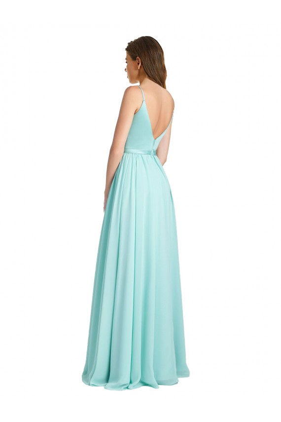 Long Sleeveless Soft Chiffon & Satin Waterfall A-Line Bridesmaid Dress Newcastle