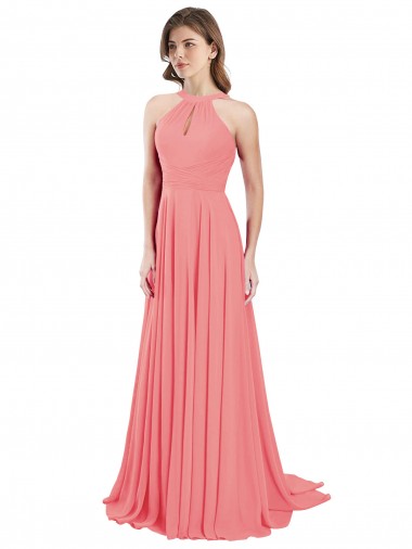 Long Sleeveless Chiffon Watermelon A-Line Bridesmaid Dress / Evening Dress Newcastle