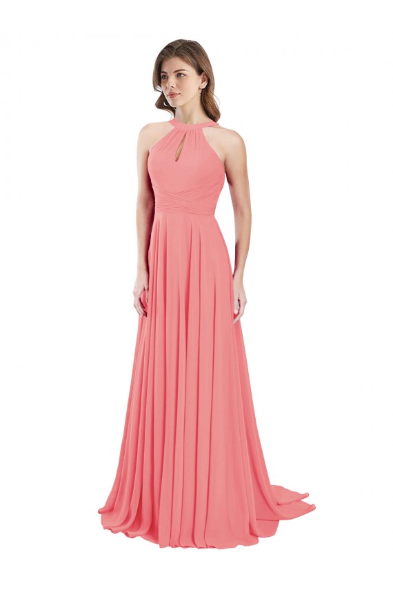 Long Sleeveless Chiffon Watermelon A-Line Bridesmaid Dress / Evening Dress Newcastle