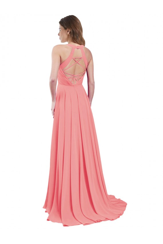 Long Sleeveless Chiffon Watermelon A-Line Bridesmaid Dress / Evening Dress Newcastle