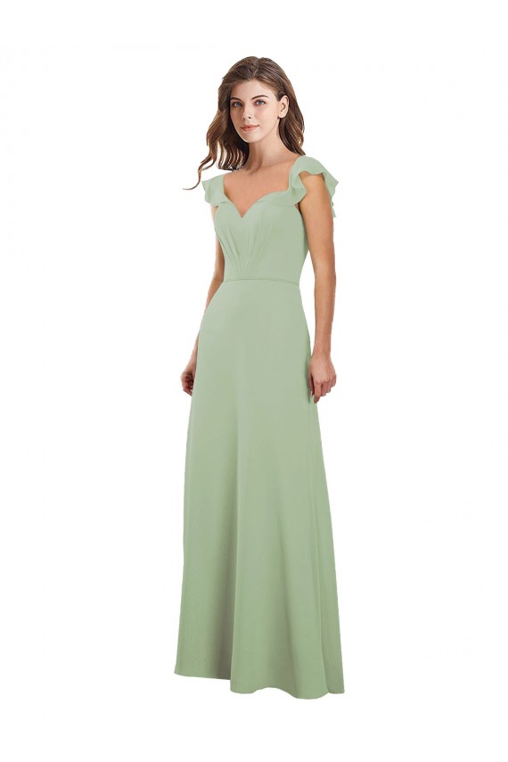 Long Cap Sleeves Soft Chiffon Smoke Green A-Line Bridesmaid Dress / Formal Dress Newcastle