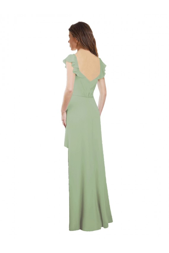 Long Cap Sleeves Soft Chiffon Smoke Green A-Line Bridesmaid Dress / Formal Dress Newcastle