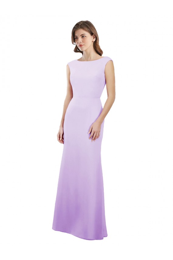 Long Cap Sleeves Soft Chiffon Lilac Column Bridesmaid Dress Newcastle